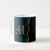 Chic Aquamarin Gold Glitzer Agate Custom Monogram Kaffeetasse (Vorderseite Links)
