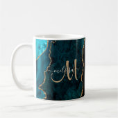 Chic Aquamarin Gold Glitzer Agate Custom Monogram Kaffeetasse (Links)