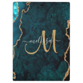 Chic Aquamarin Gold Glitzer Agate Custom Monogram Klemmbrett (Rückseite)