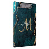 Chic Aquamarin Gold Glitzer Agate Custom Monogram Klemmbrett (Rechts)