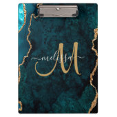Chic Aquamarin Gold Glitzer Agate Custom Monogram Klemmbrett (Vorderseite)