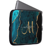 Chic Aquamarin Gold Glitzer Agate Custom Monogram Laptopschutzhülle (Vorne Rechts)