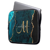 Chic Aquamarin Gold Glitzer Agate Custom Monogram Laptopschutzhülle (Vorderseite Links)