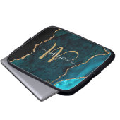 Chic Aquamarin Gold Glitzer Agate Custom Monogram Laptopschutzhülle (Vorne Knopf)