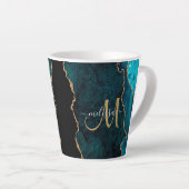 Chic Aquamarin Gold Glitzer Agate Custom Monogram Milchtasse (Rechte Ecke)