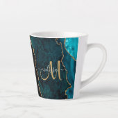 Chic Aquamarin Gold Glitzer Agate Custom Monogram Milchtasse (Rechts)