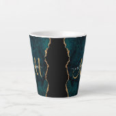 Chic Aquamarin Gold Glitzer Agate Custom Monogram Milchtasse (Vorderseite)