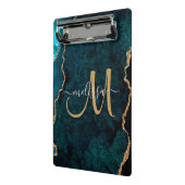 Chic Aquamarin Gold Glitzer Agate Custom Monogram Mini Klemmbrett (Gewinkelt2)
