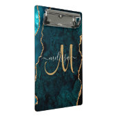 Chic Aquamarin Gold Glitzer Agate Custom Monogram Mini Klemmbrett (Schrägansicht)