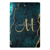 Chic Aquamarin Gold Glitzer Agate Custom Monogram Mini Klemmbrett (Rückseite)