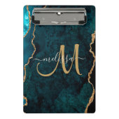 Chic Aquamarin Gold Glitzer Agate Custom Monogram Mini Klemmbrett (Vorderseite)