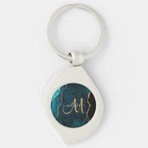 Chic Aquamarin Gold Glitzer Agate Custom Monogram Schlüsselanhänger