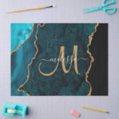 Chic Aquamarin Gold Glitzer Agate Custom Monogram Seidenpapier (Basteln)