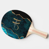 Chic Aquamarin Gold Glitzer Agate Custom Monogram Tischtennis Schläger (Seitenansicht)