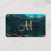 Chic Aquamarin Gold Glitzer Agate Custom Monogram Visitenkarte (Vorderseite)