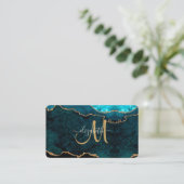 Chic Aquamarin Gold Glitzer Agate Custom Monogram Visitenkarte (Stehend Vorderseite)