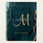 Chic Aquamarin Gold Glitzer Agate Monogram 2024 Planer<br><div class="desc">Dieser schicke personalisierte Planer behalte Ihren Zeitplan organisiert und zeigt ein lila Agate-Muster mit Imitate Rose Gold Glitzer. Passen Sie Ihre Monografie und Ihren Namen in der handgeschriebenen Skriptkalligrafie an. Unten steht "20XX PLANNER". Entworfen für Sie von ExtremeTees.</div>
