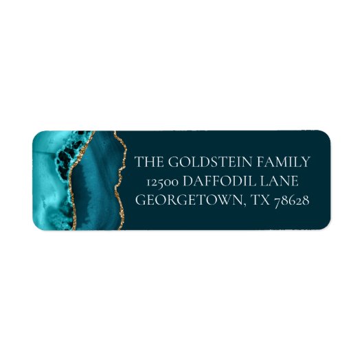 Chic Aquamarin Gold Glitzer Agate Rücksendeadresse (Vorne)