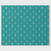 Chic Aquamarin Gold Queen Bee Pattern Geschenkpapier (Flach)