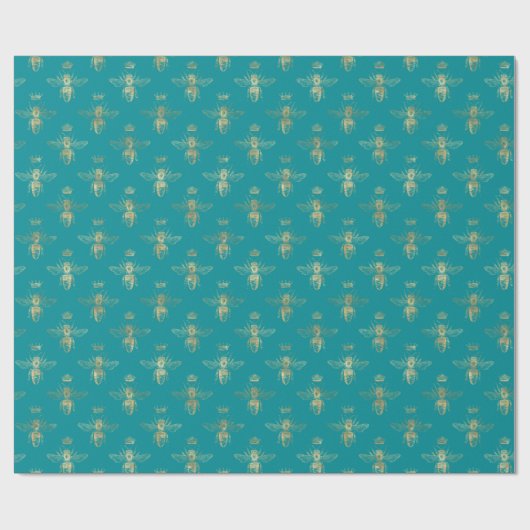 Chic Aquamarin Gold Queen Bee Pattern Geschenkpapier (Flach)