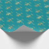 Chic Aquamarin Gold Queen Bee Pattern Geschenkpapier (Ecke)