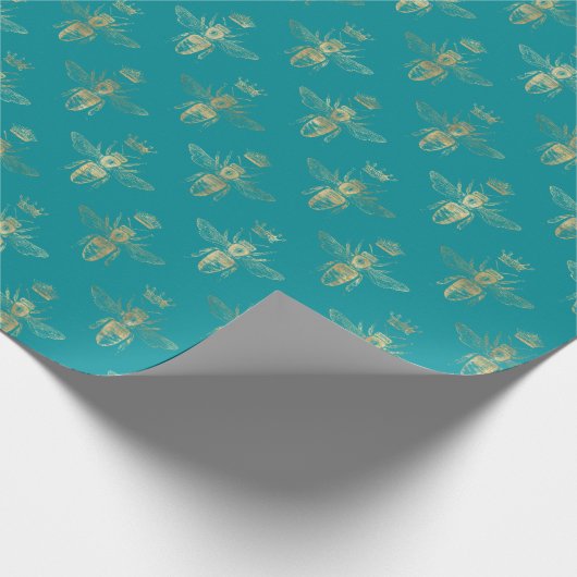 Chic Aquamarin Gold Queen Bee Pattern Geschenkpapier (Ecke)