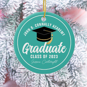 Chic Aquamarin Graduate Custom Abschluss Weihnacht Keramik Ornament