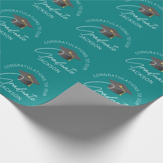 Chic Aquamarin Graduate Personalisierter Abschluss Geschenkpapier (Ecke)