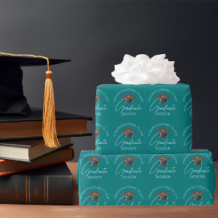 Chic Aquamarin Graduate Personalisierter Abschluss Geschenkpapier