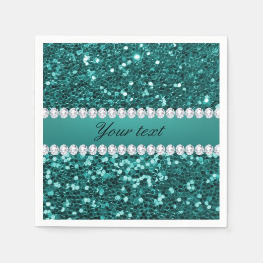 Chic Aquamarin Imitate Glitzer und Diamonds Serviette (Vorderseite)