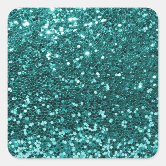 Chic Aquamarin Imitats Glitzer Quadratischer Aufkleber (Vorderseite)