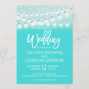 Chic Aquamarin Mason Jar String Lights Glitzer Hoc Einladung