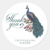 Chic Aquamarin Peacock Vielen Dank Runder Aufkleber (Vorderseite)