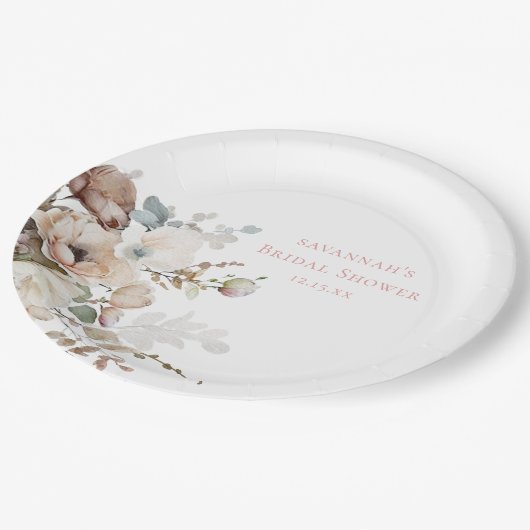 Chic Aquamarin Petals und Prosecco Blumenkohl Brau Pappteller (Schrägansicht)