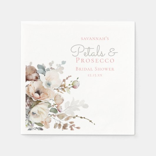 Chic Aquamarin Petals und Prosecco Blumenkohl Brau Serviette (Vorderseite)