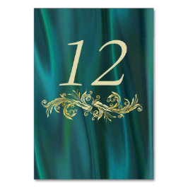 Chic Aquamarin Satin Look Wedding Tischnummer Card