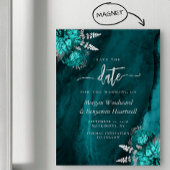 Chic Aquamarin Silver Floral Wedding Save the Date Magneteinladung