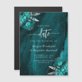 Chic Aquamarin Silver Floral Wedding Save the Date Magneteinladung (Vorne/Hinten)