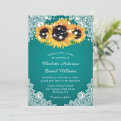 Chic Aquamarin Sunflower Wedding Einladung (Stehend Vorderseite)