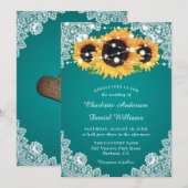 Chic Aquamarin Sunflower Wedding Einladung (Vorne/Hinten)