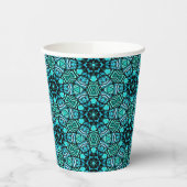 Chic Aquamarin Türkis Retro Oriental Mosaik Muster Pappbecher (Links)
