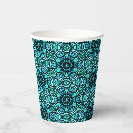 Chic Aquamarin Türkis Retro Oriental Mosaik Muster Pappbecher (Rechts)