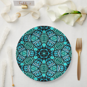 Chic Aquamarin Türkis Retro Oriental Mosaik Muster Pappteller