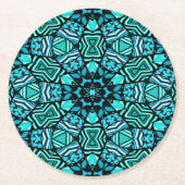 Chic Aquamarin Türkis Retro Oriental Mosaik Muster Runder Pappuntersetzer (Vorderseite)