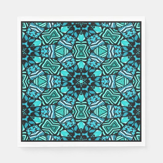 Chic Aquamarin Türkis Retro Oriental Mosaik Muster Serviette (Vorderseite)