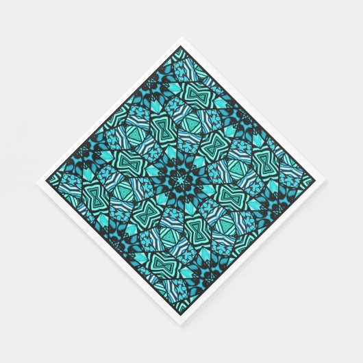 Chic Aquamarin Türkis Retro Oriental Mosaik Muster Serviette (Ecke)