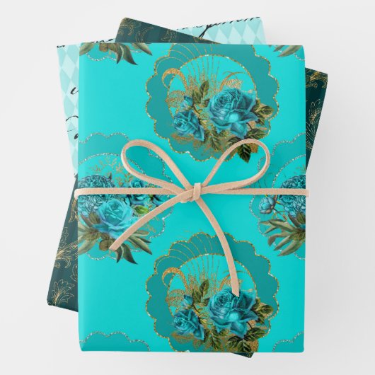 Chic Aquamarin und Gold Geschenkpapier Set (Beispiel)