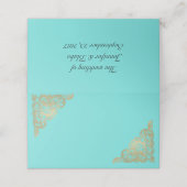Chic Aquamarin und Gold Wedding Folded Platzkarte (Außenseite Aufgefaltet)