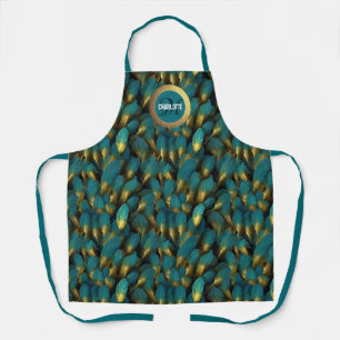Chic aquamarin vergoldet Federn Monogramm Name Schürze