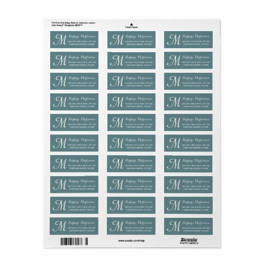 Chic Aquamarin White Custom Monogram Address Label (Vorne)